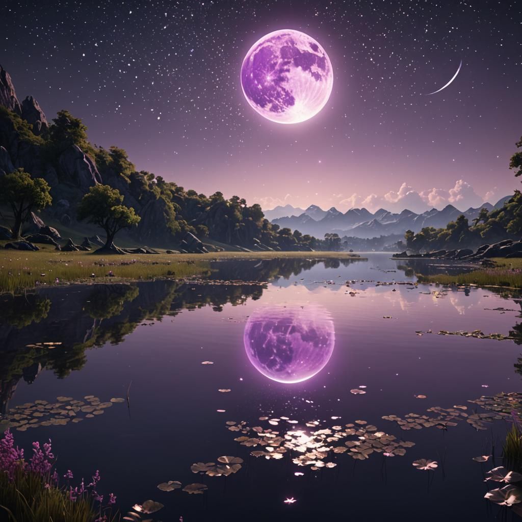 Purple Moonlit Field at Night: Fantasy Concept Art