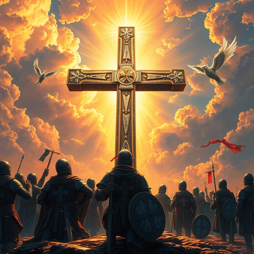 Surreal Divine Cross Illuminates Heavenly Dawn