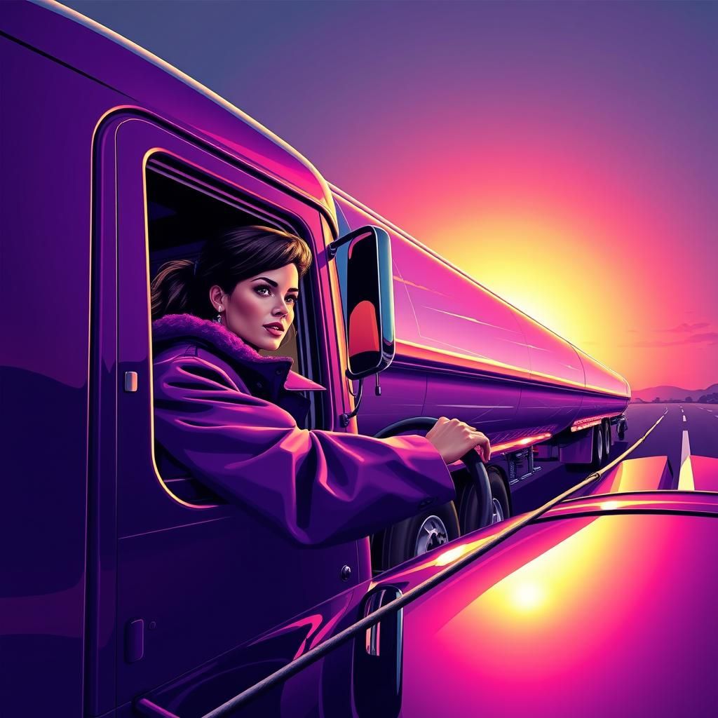 Woman Trucker in Purple Cab: Pop Art Style