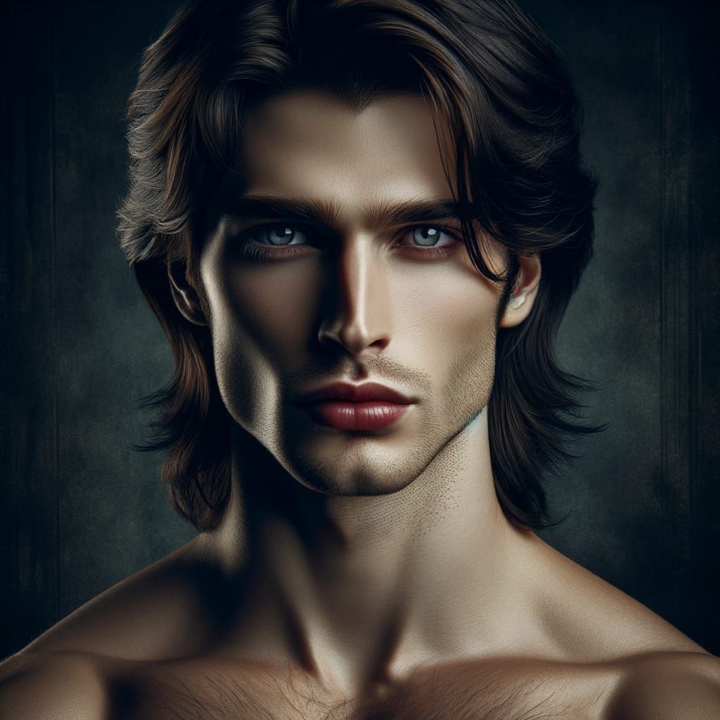 Handsome Vampire with Blue Eyes in Dark Realistic Style