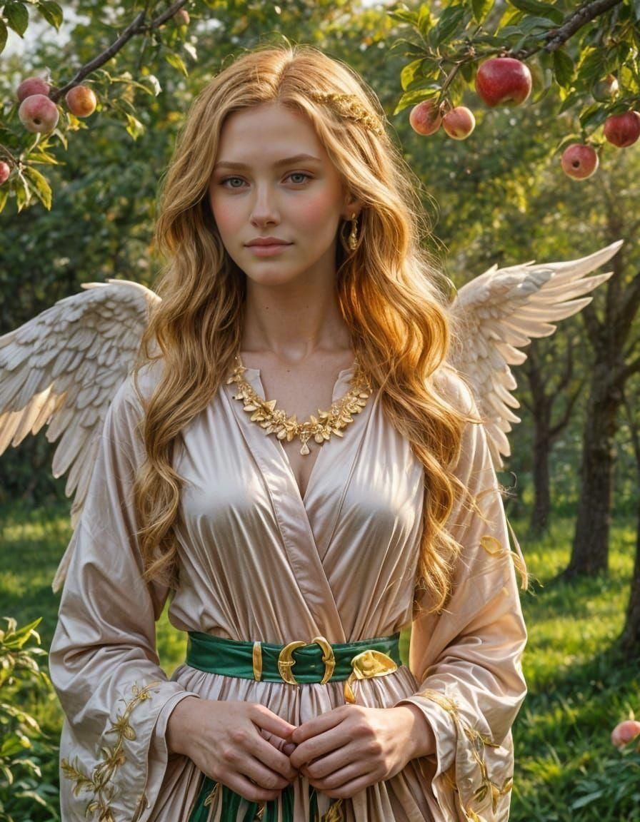 Angelic Woman in Orchard with Pink Robes