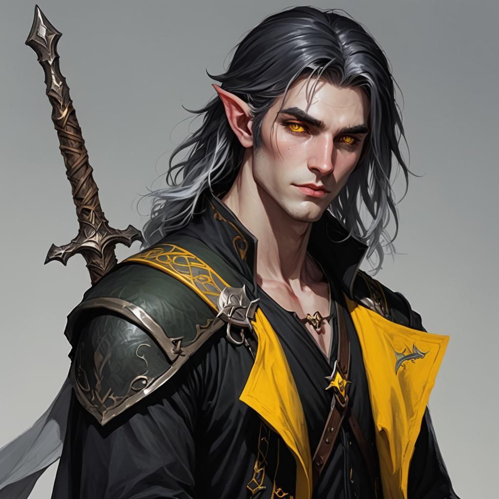 D&D Male Elf with White Hair and Yellow Eyes