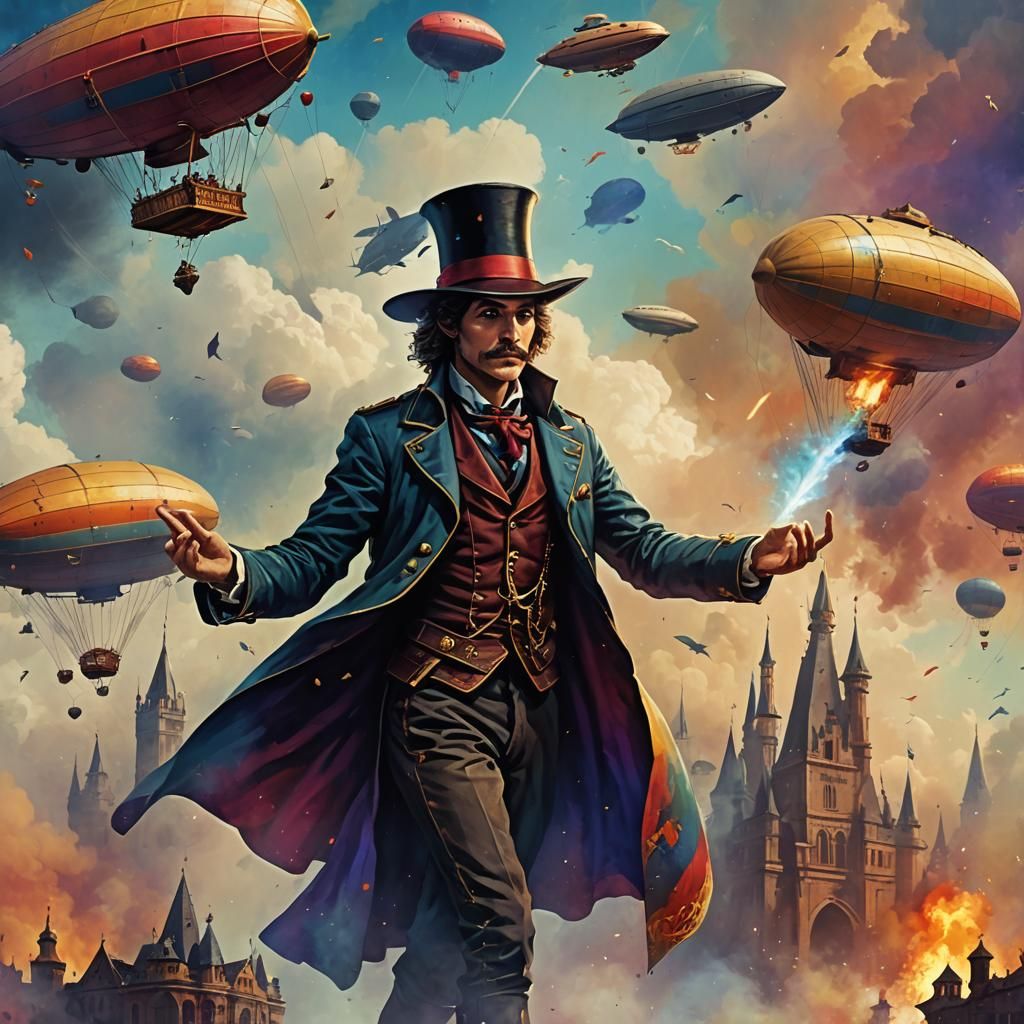 Magician with Zeppelin in Fantasy Portrait