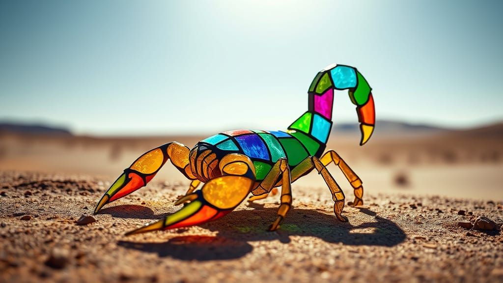 Living Stained-Glass Scorpion in Desert Sun