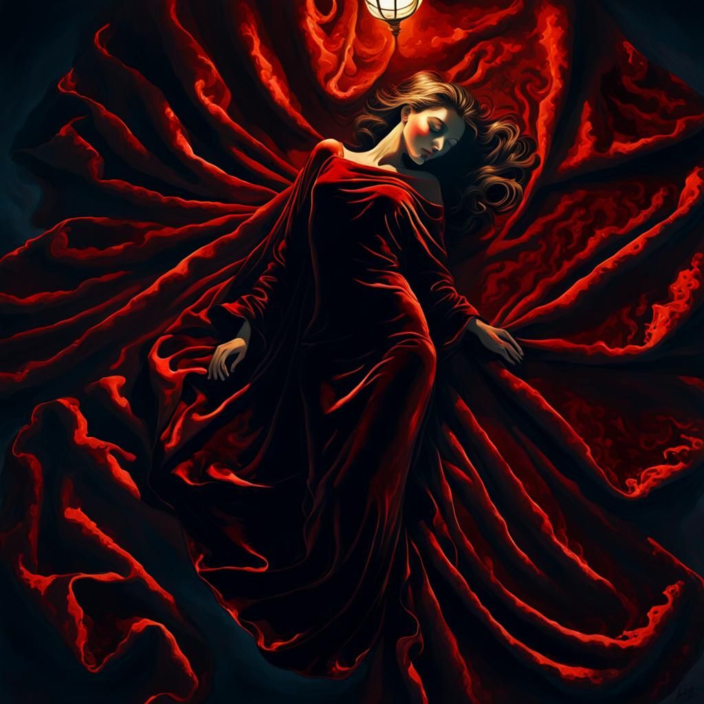 Woman's Silhouette Under Velvet Blanket in Dramatic Lighting