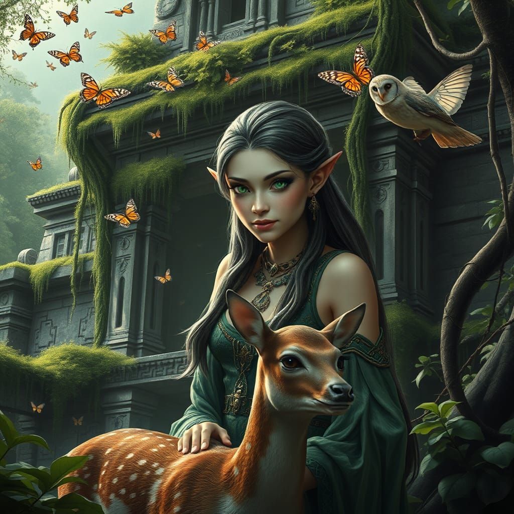 Ethereal Elf in Mystical Aztec Temple