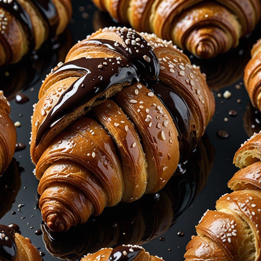Hyperrealistic Chocolate Croissant Portrait in Golden Brown ...