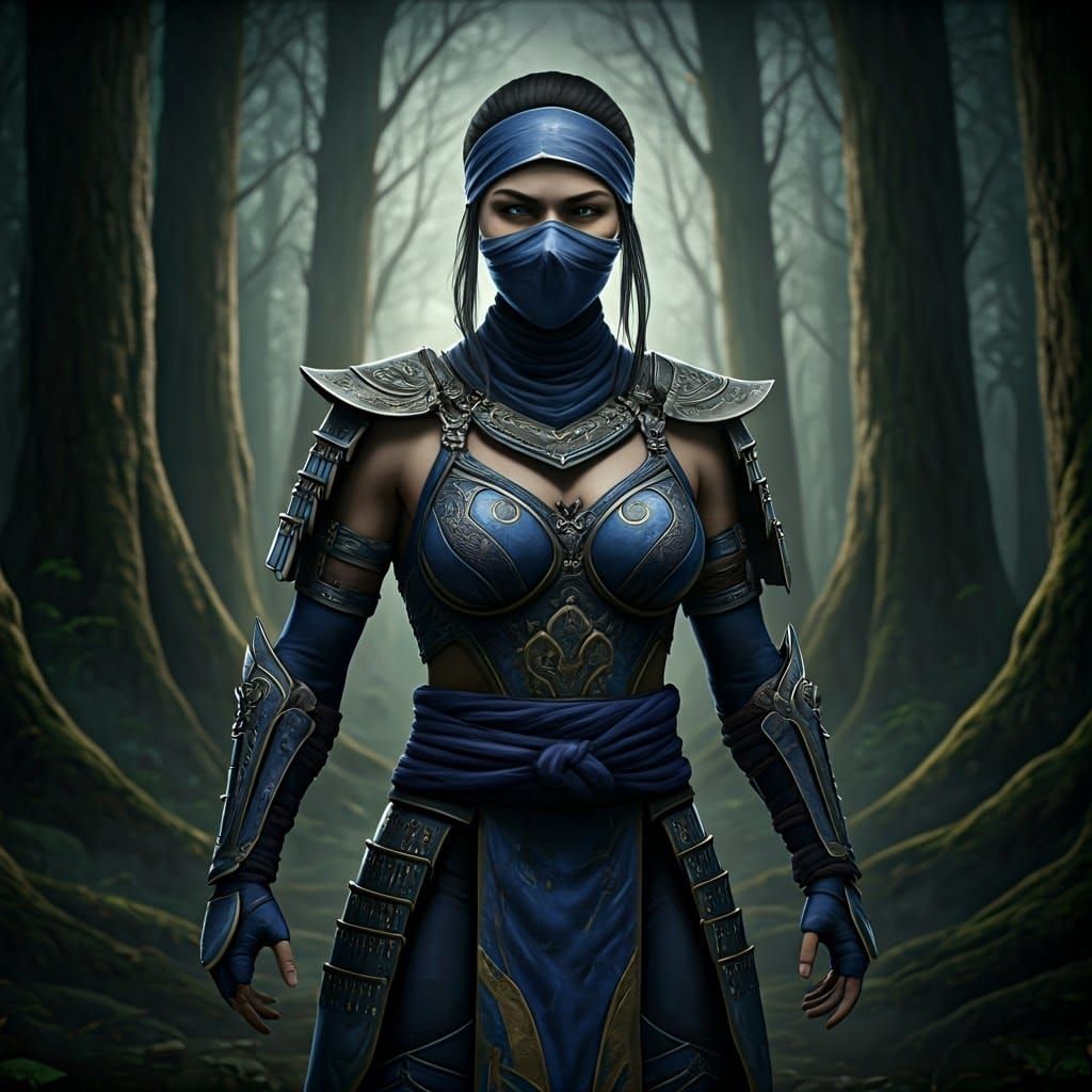 Kitana in Mystical Forest: Cinematic Film Noir