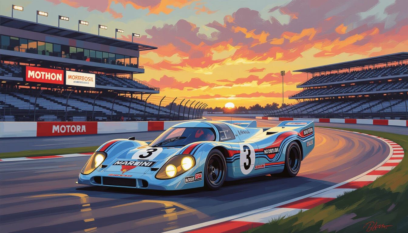 Martini Racing Porsche 917K at Daytona, Textured Oil Paintin...