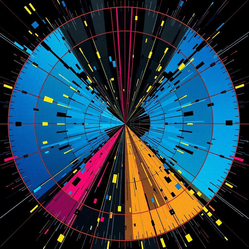 Abstract Geometric Pop Art with Blue Details