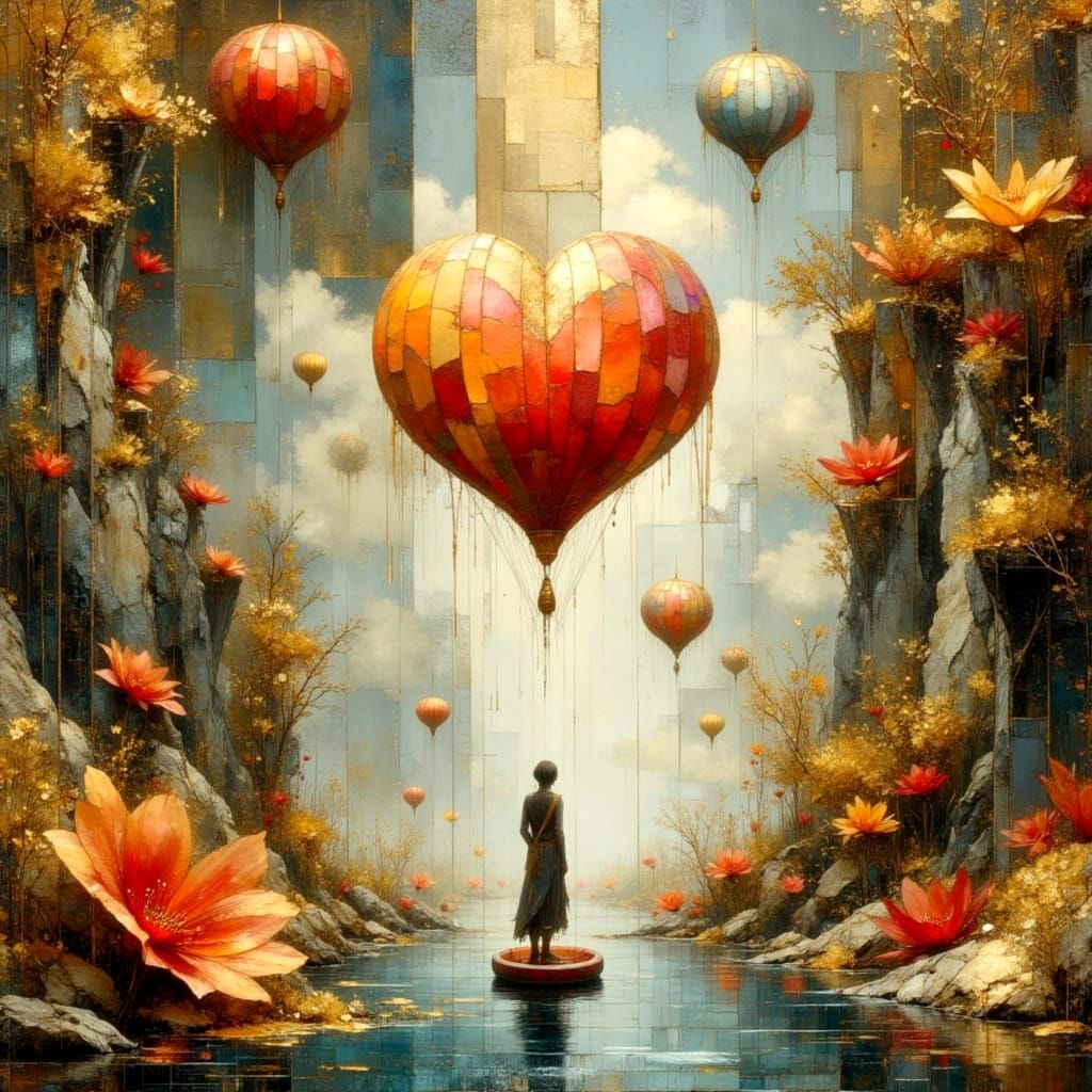 Metallic Heart with Parachutes and Lifeboats