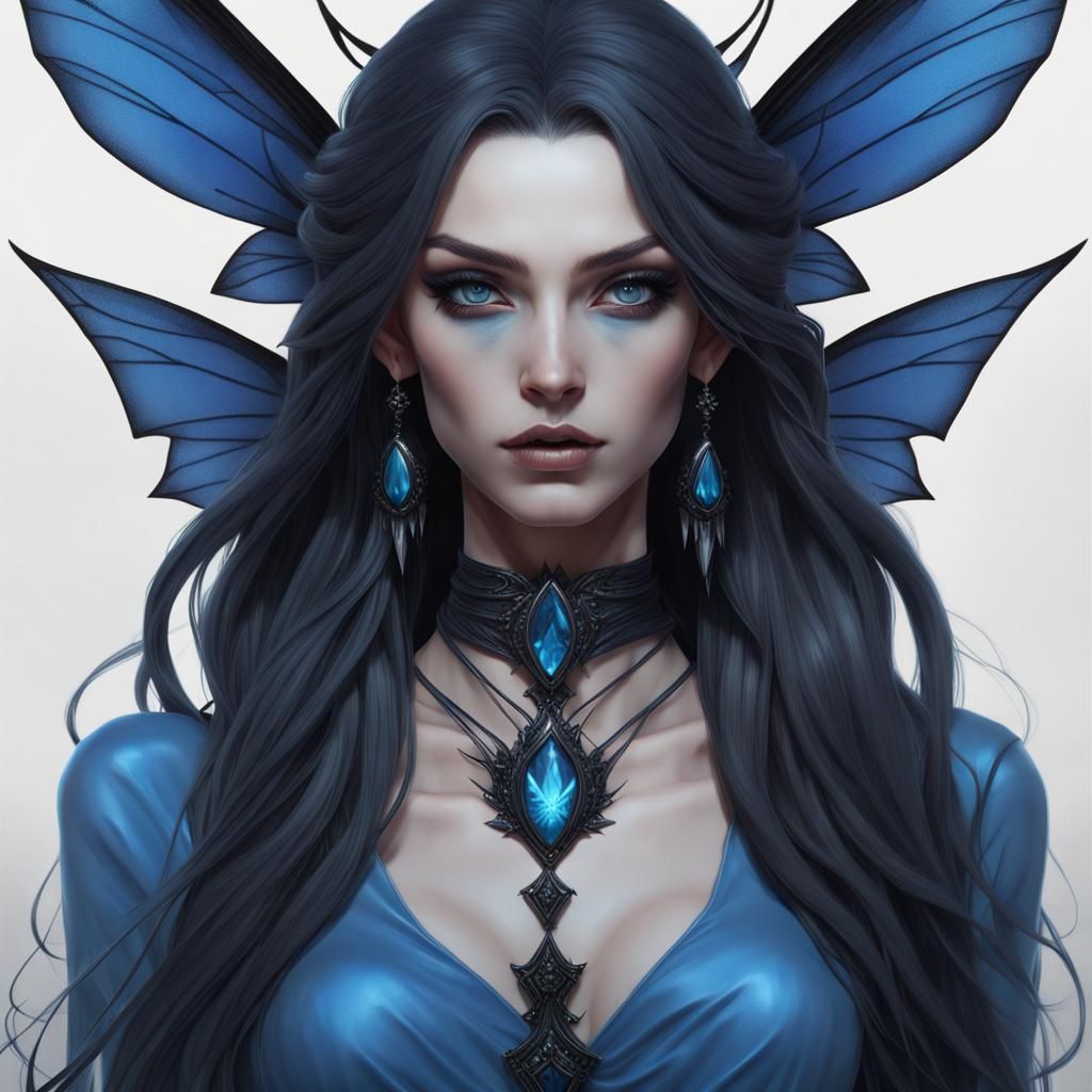 Evil Blue Fairy Portrait in 3D Rendering