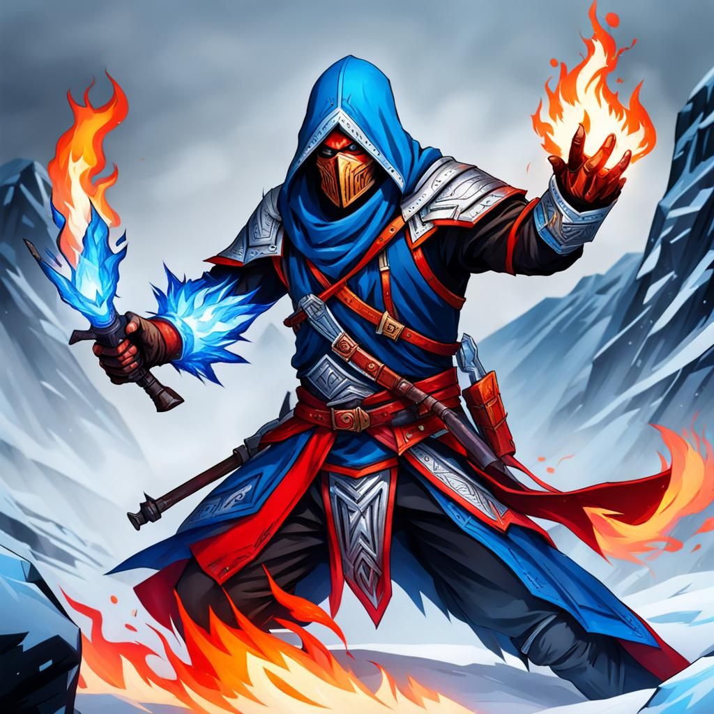 Fire and Ice Assassin Digital Illustration