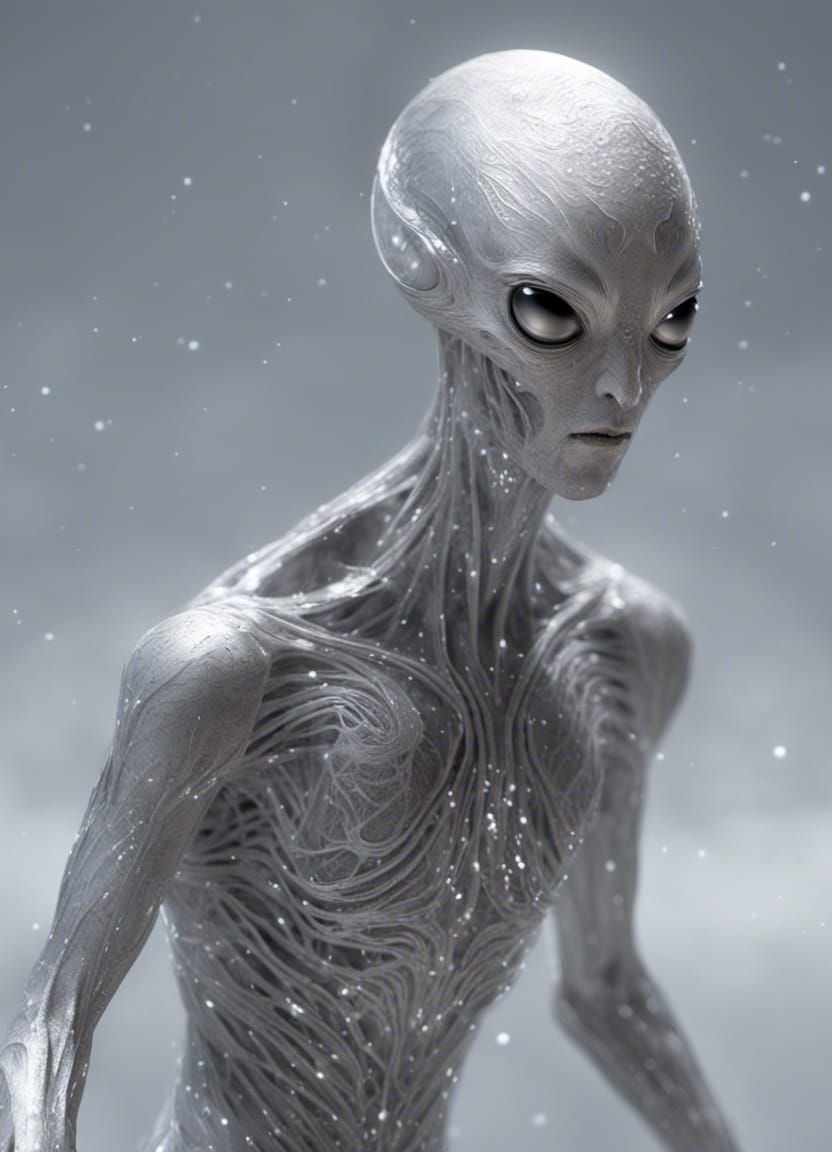 Alien with Silver Threads in 3D Cinematic Style