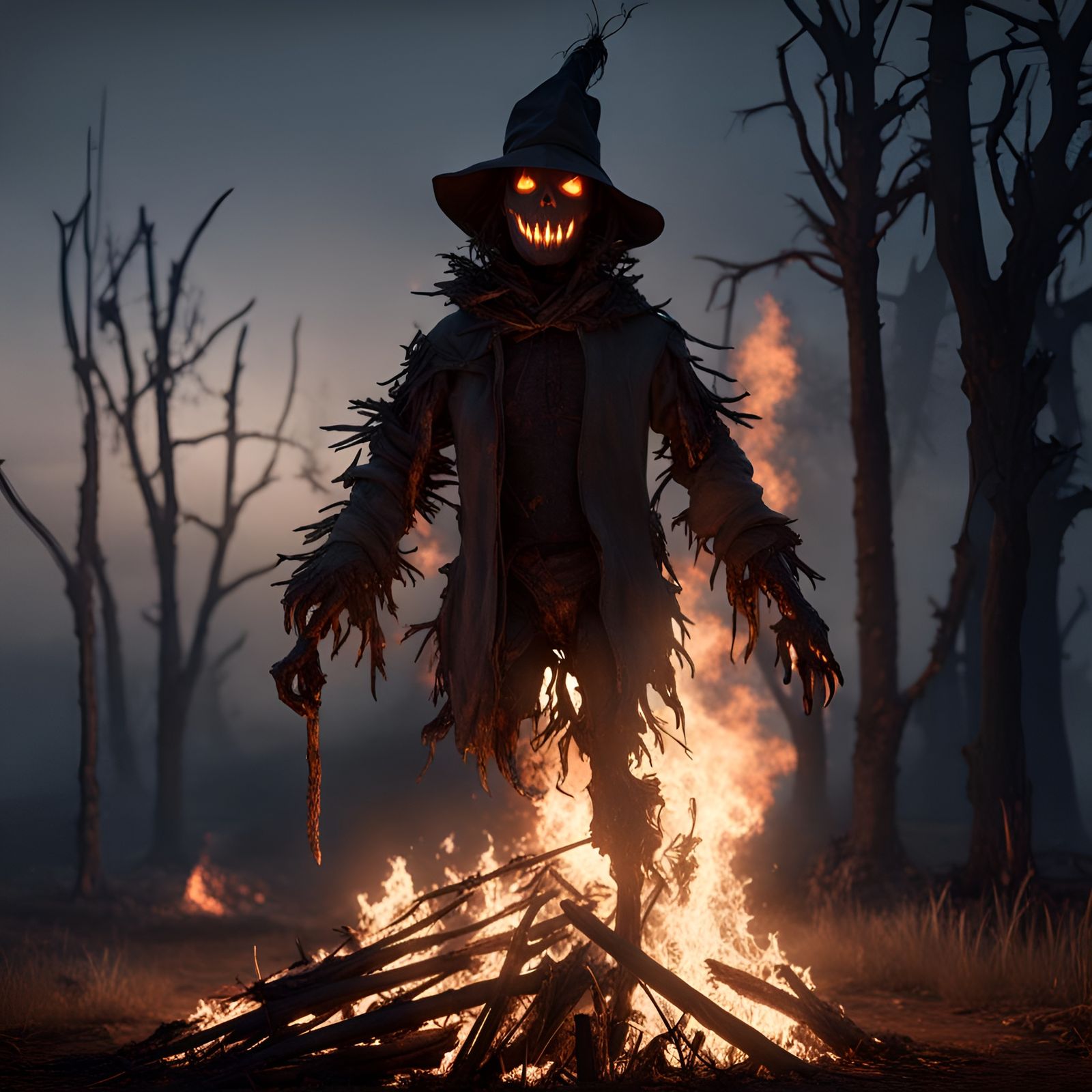 Burning Scarecrow in Bonfire: Raytracing Horror
