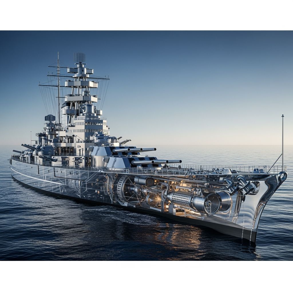 Glass Battleship Revealing Inner Mechanisms as Digital Art