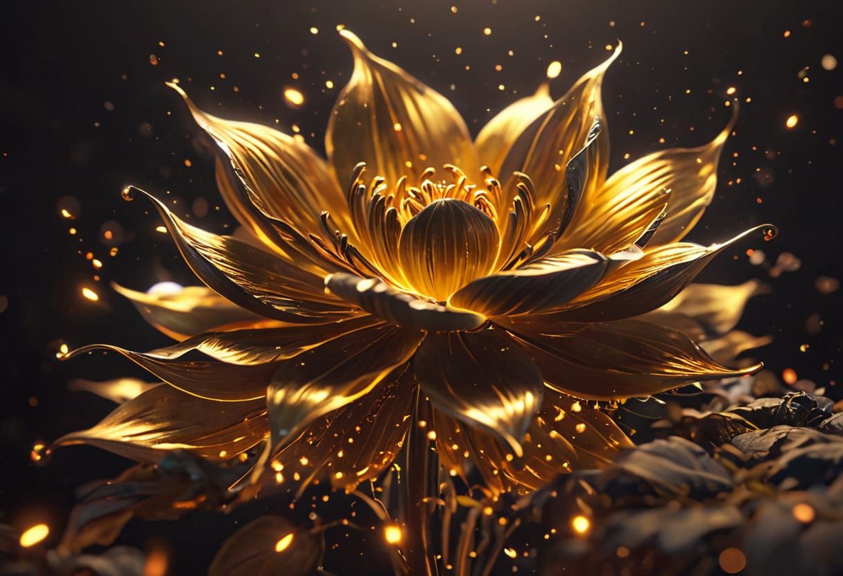 Vibrant Golden Flower Blooms in Stunning Digital Art