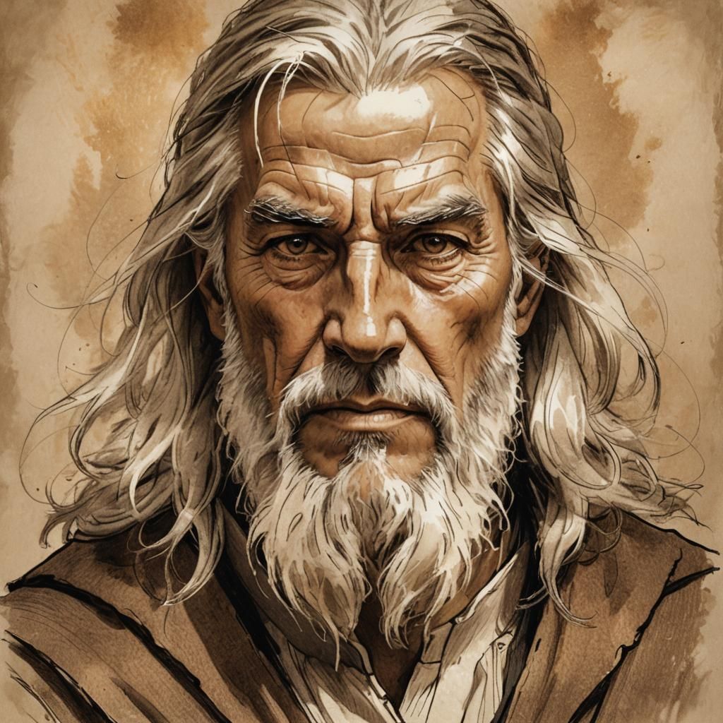 Sepia Sketch Portrait of a Wise Paladin