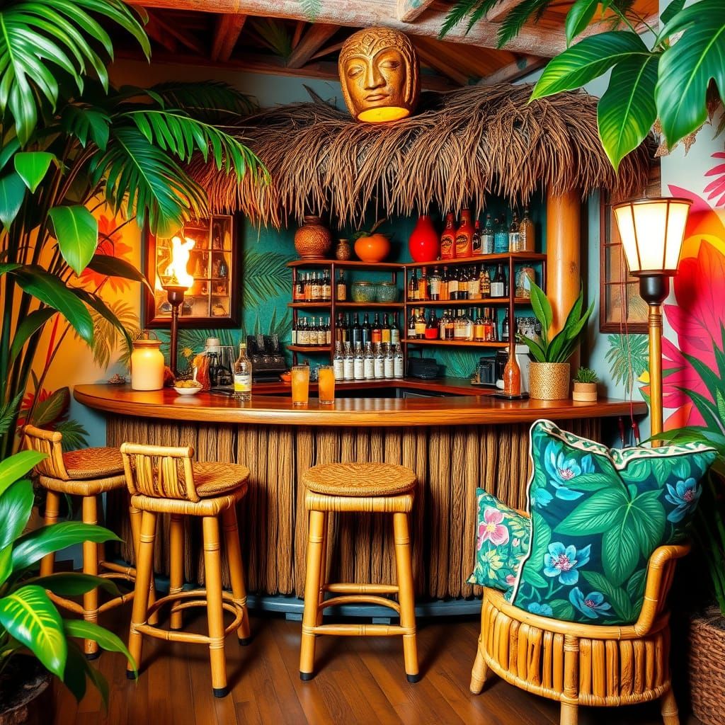 Cozy Tiki Bar Oasis in Tropical Paradise