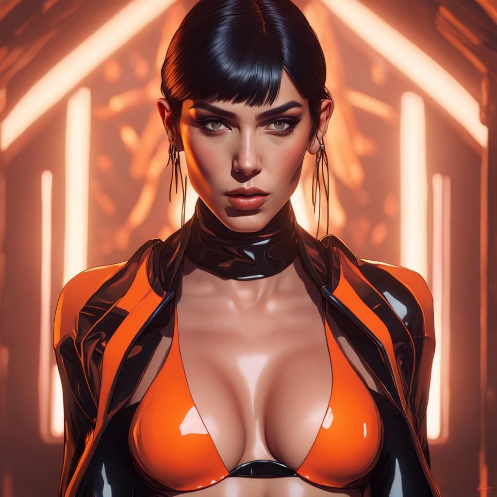 Sith Lady Portrait with Orange Eyes in Latex Bikini