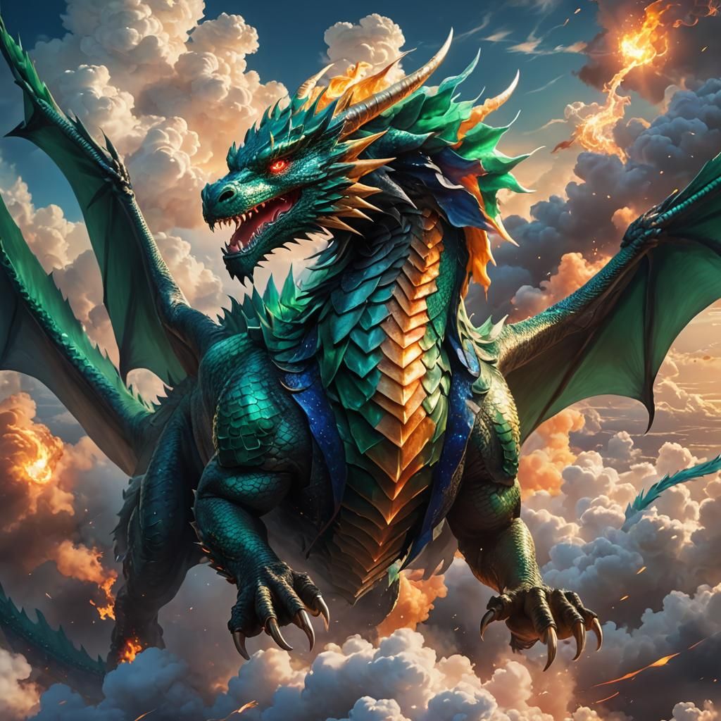 Majestic Dragon Soaring Through Clouds in 3D Anime Art