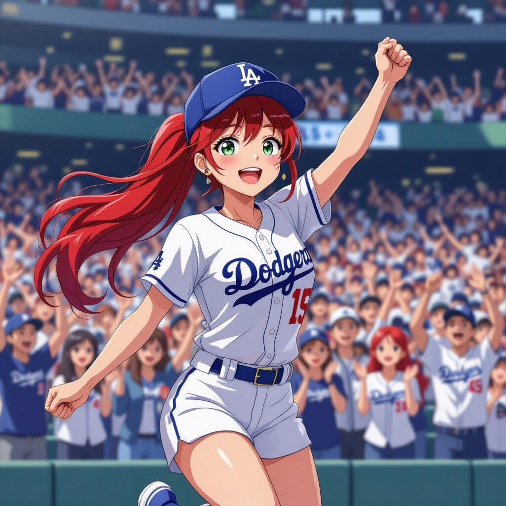 Japanese Woman Celebrates Baseball Victory in Hyper Realisti...