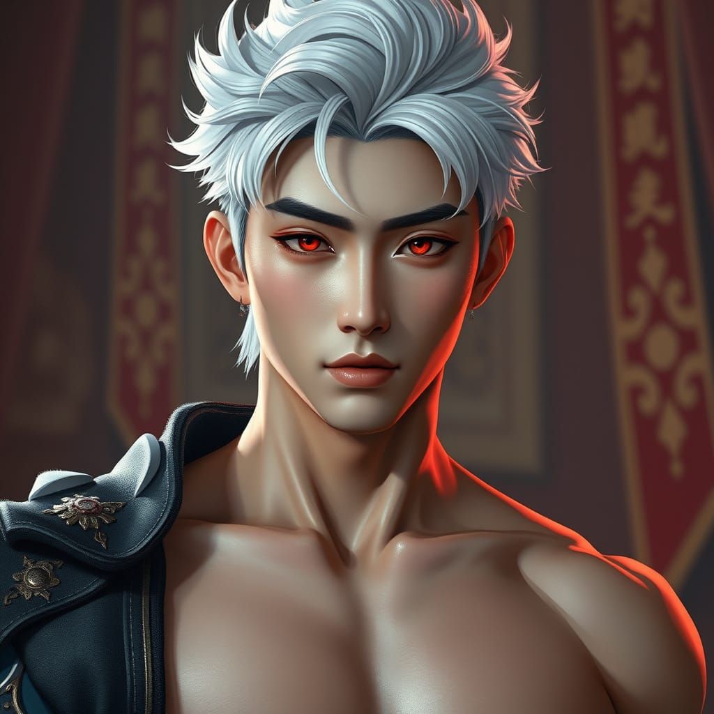 Chiseled Korean Prince with Majestic White Hair