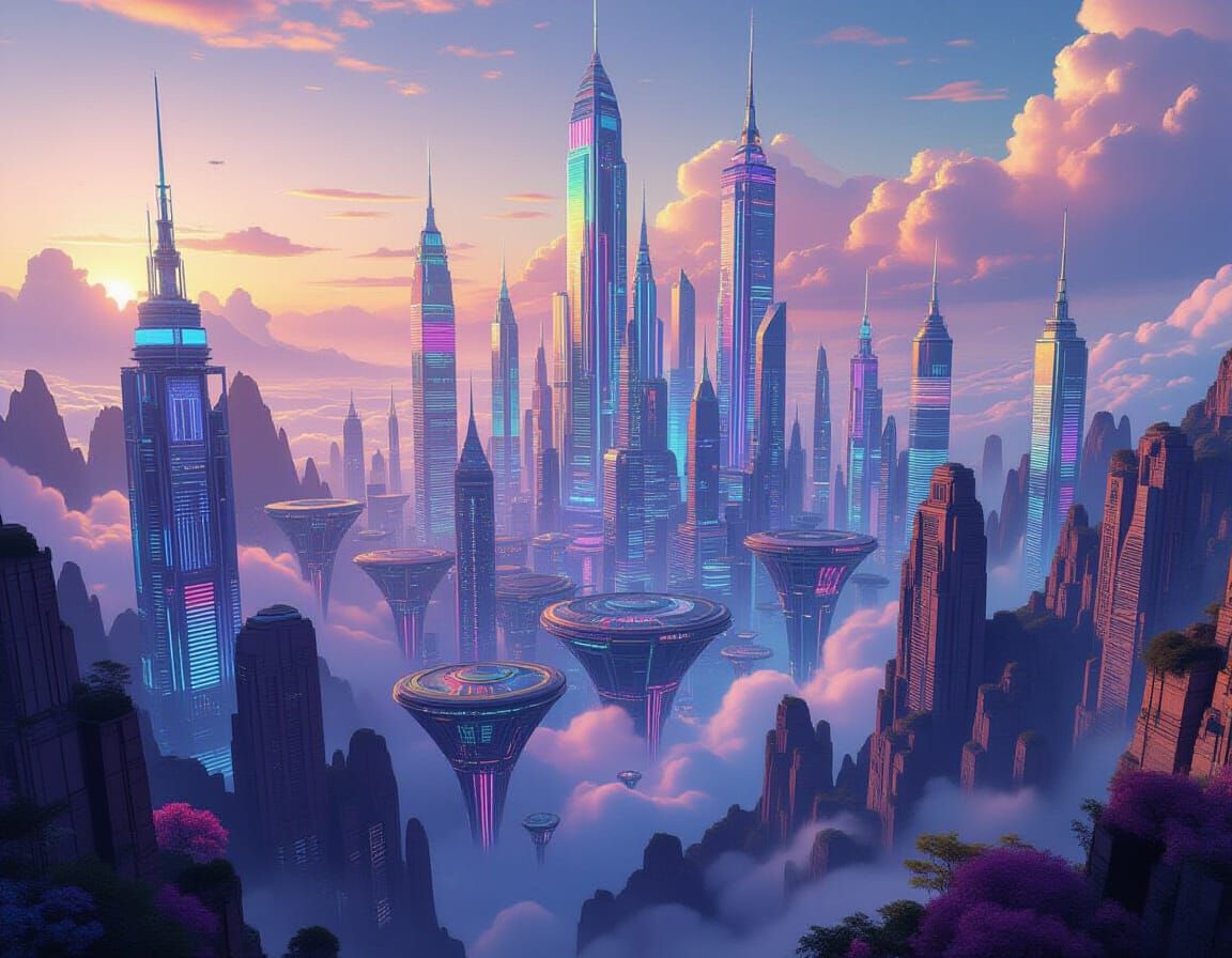 Alien City Vista: Retro Sci-Fi Art Deco