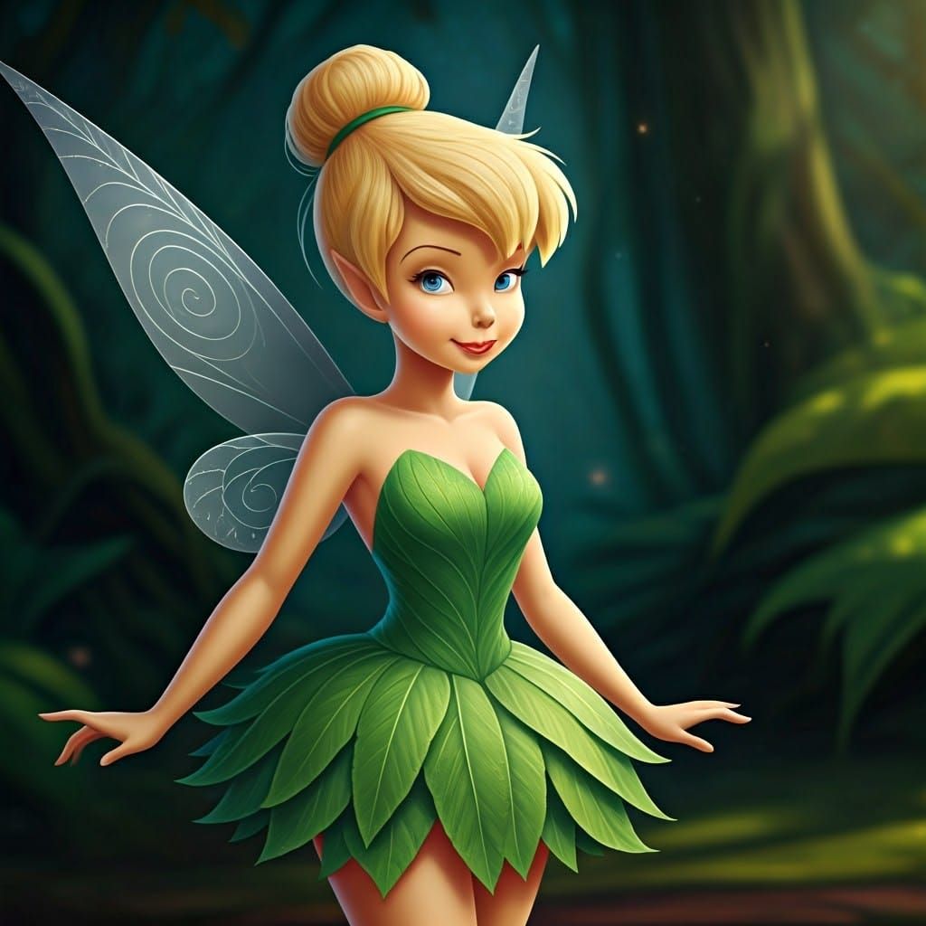 Enchanting Tinkerbell in Forest Glade, Fairy Tale Illustrati...