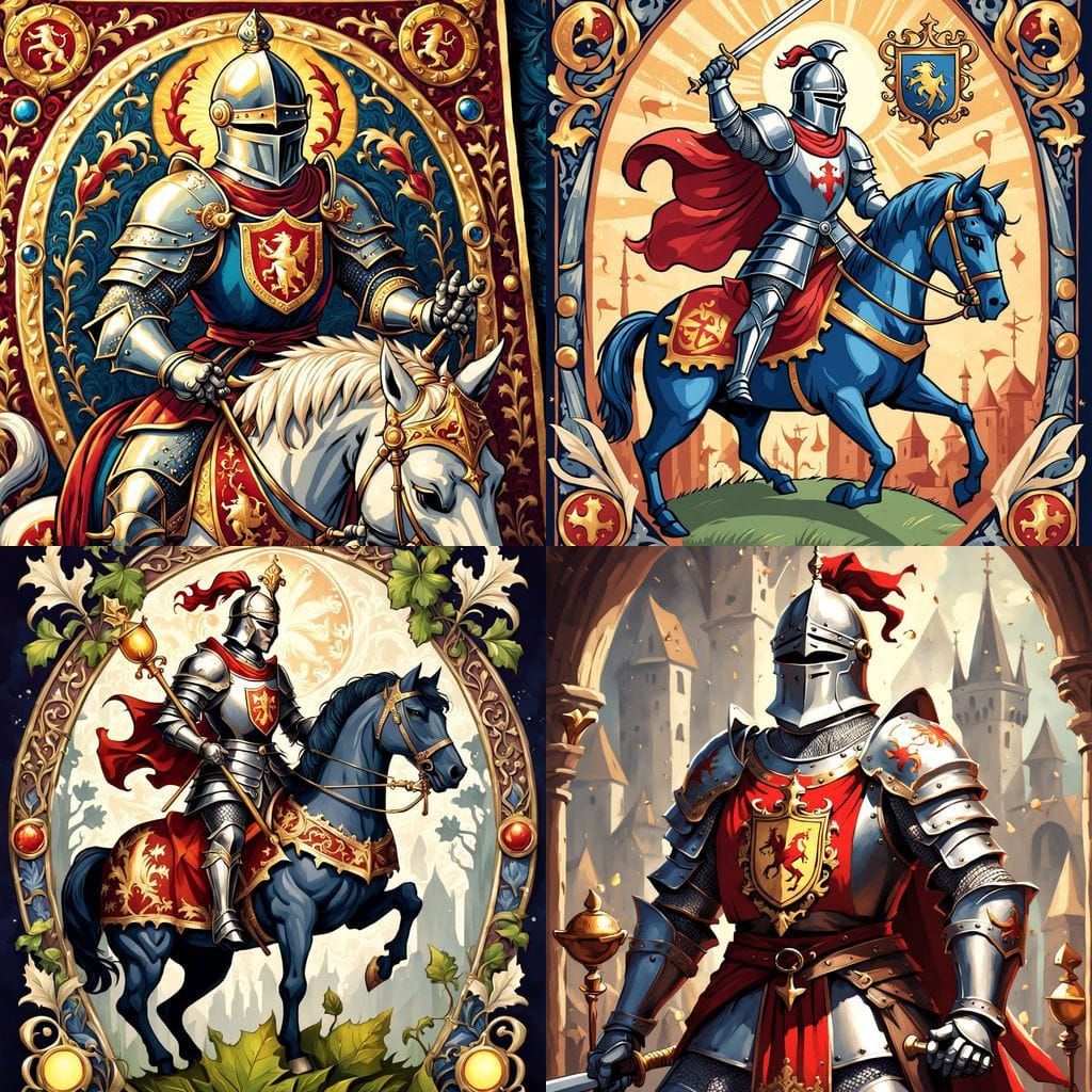 Medieval Knight Jousting as Knight of Cups Tarot Card