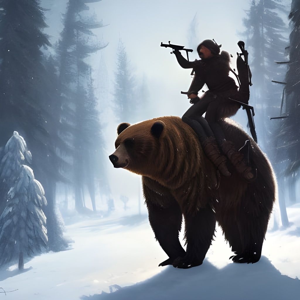 Elves Riding Bears in Dark Fantasy Style
