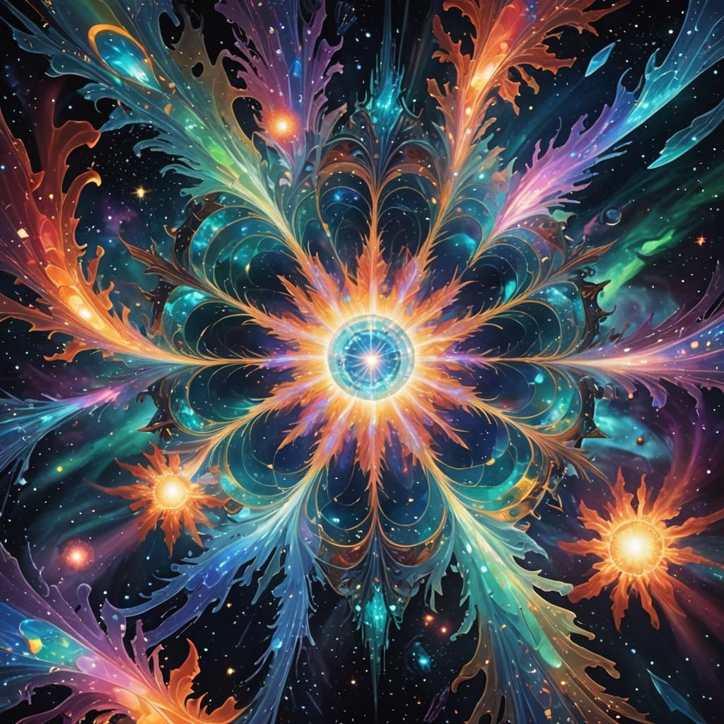 Surreal Cosmic Entity in Shimmering Dreamscape