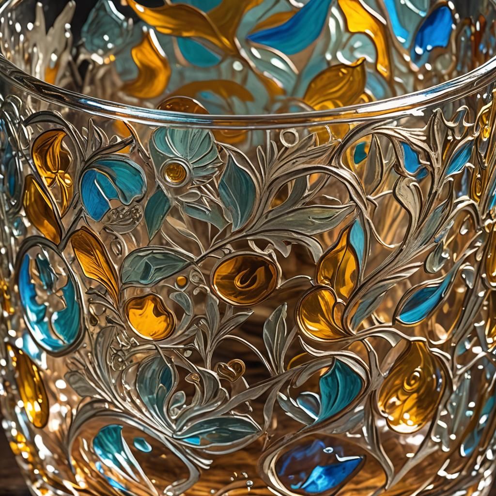 Ornate Antique Glass in Abstract Expressionism Style