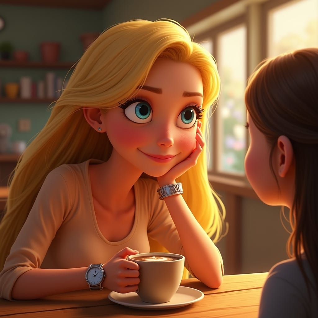 Confident Woman with a Warm Smile in a Cozy Café Scene