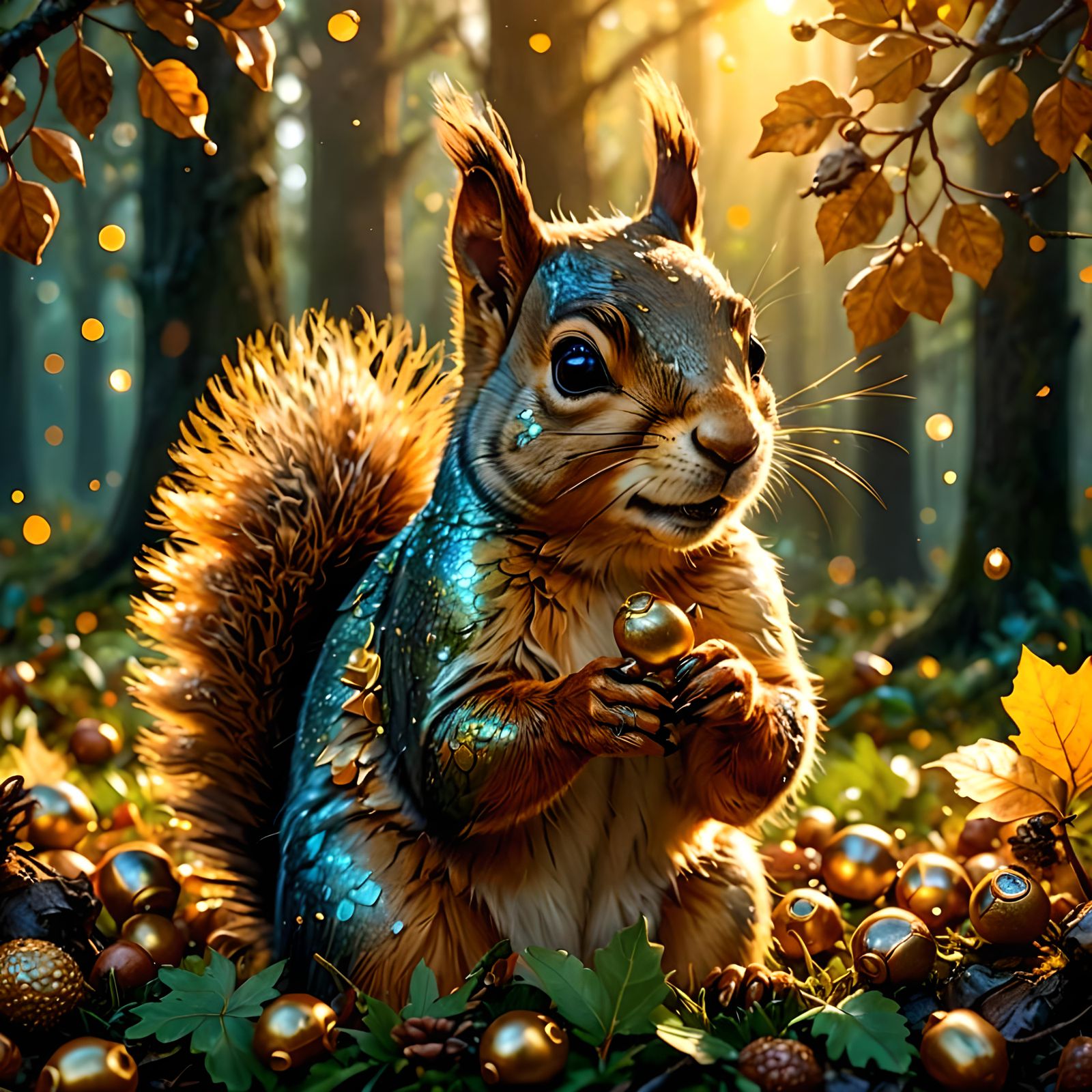Golden Acorn Squirrel: Detailed Matte Painting