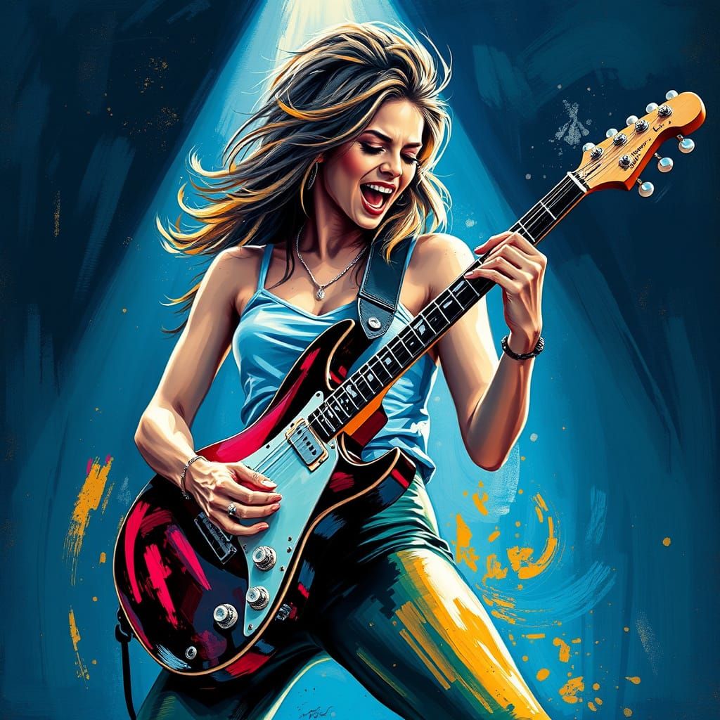 Electric Rockstar in Vibrant, Abstract Expressionist Style