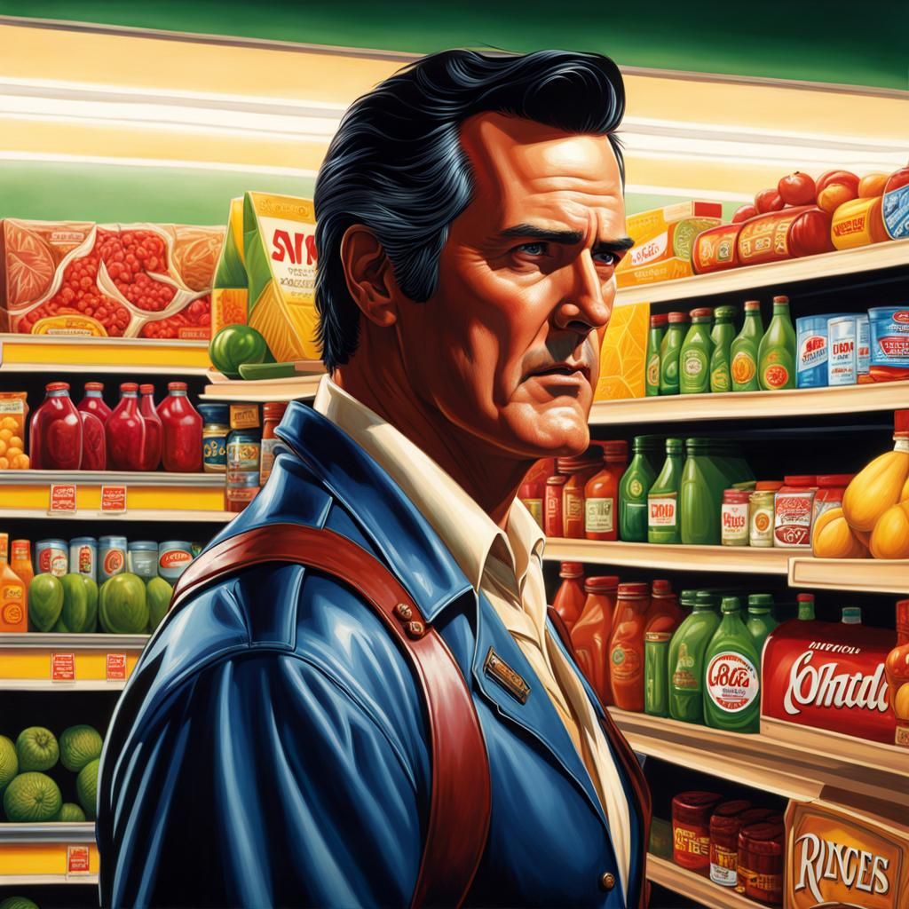 Ash Williams Bruce Campbell, shopping at supermarket