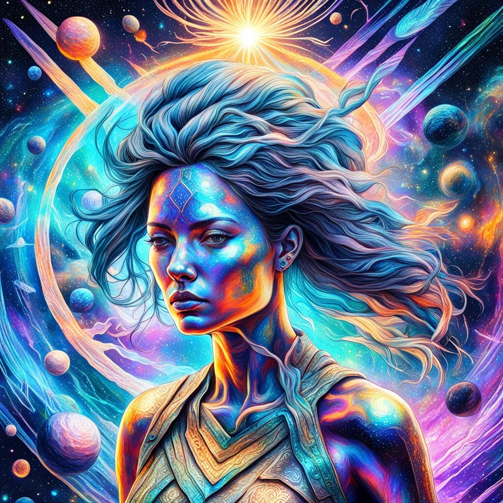 Woman Fighting Depression: Cosmic Astral Illustration