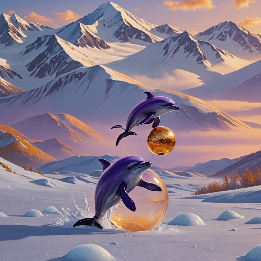 Purple Dolphin Plays Soccer in Frozen Alaska
