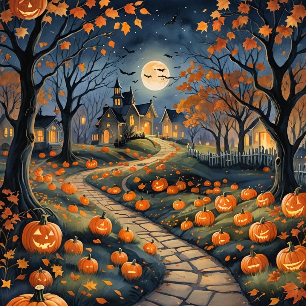 Whimsical Halloween Night: Pumpkins Under the Milky Way