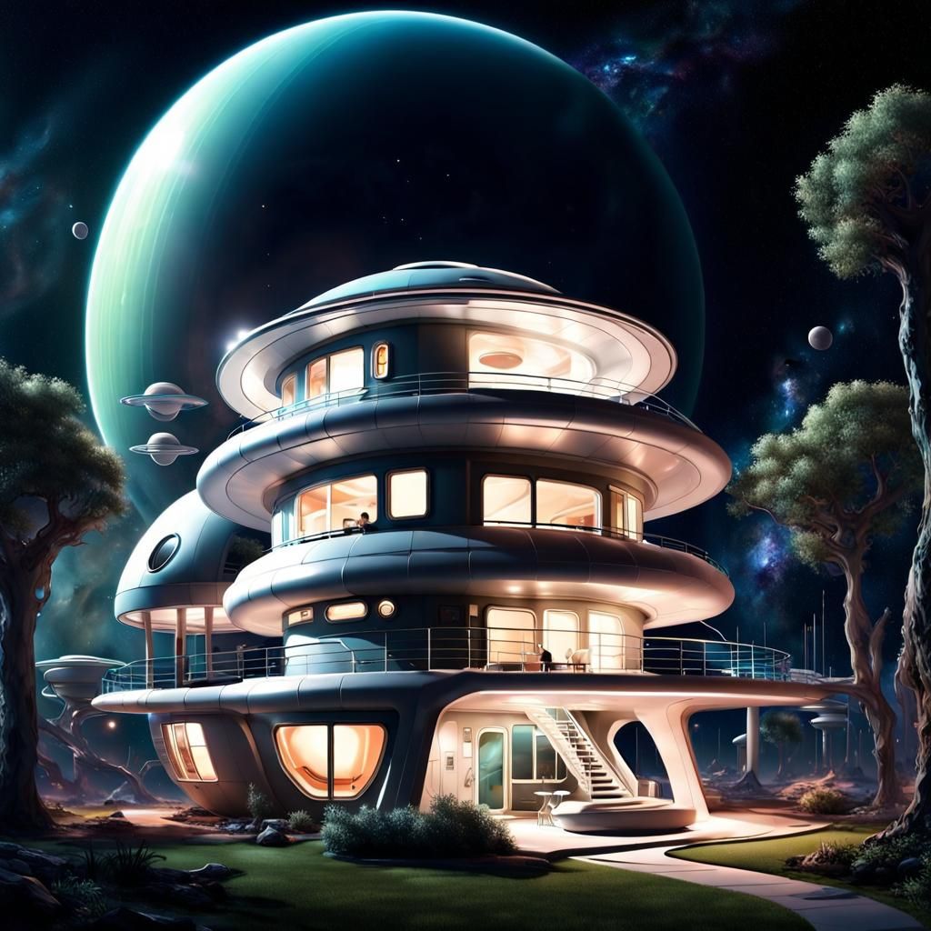 Futuristic Home in Saturn's Rings with Oxygen Dome