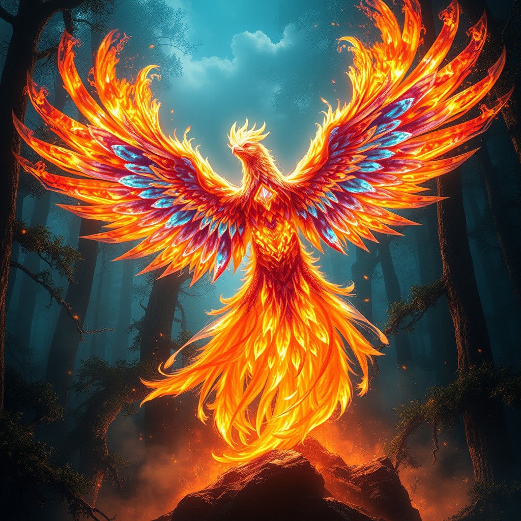 Crystalline Phoenix Rising: A Fantasy Matte Painting