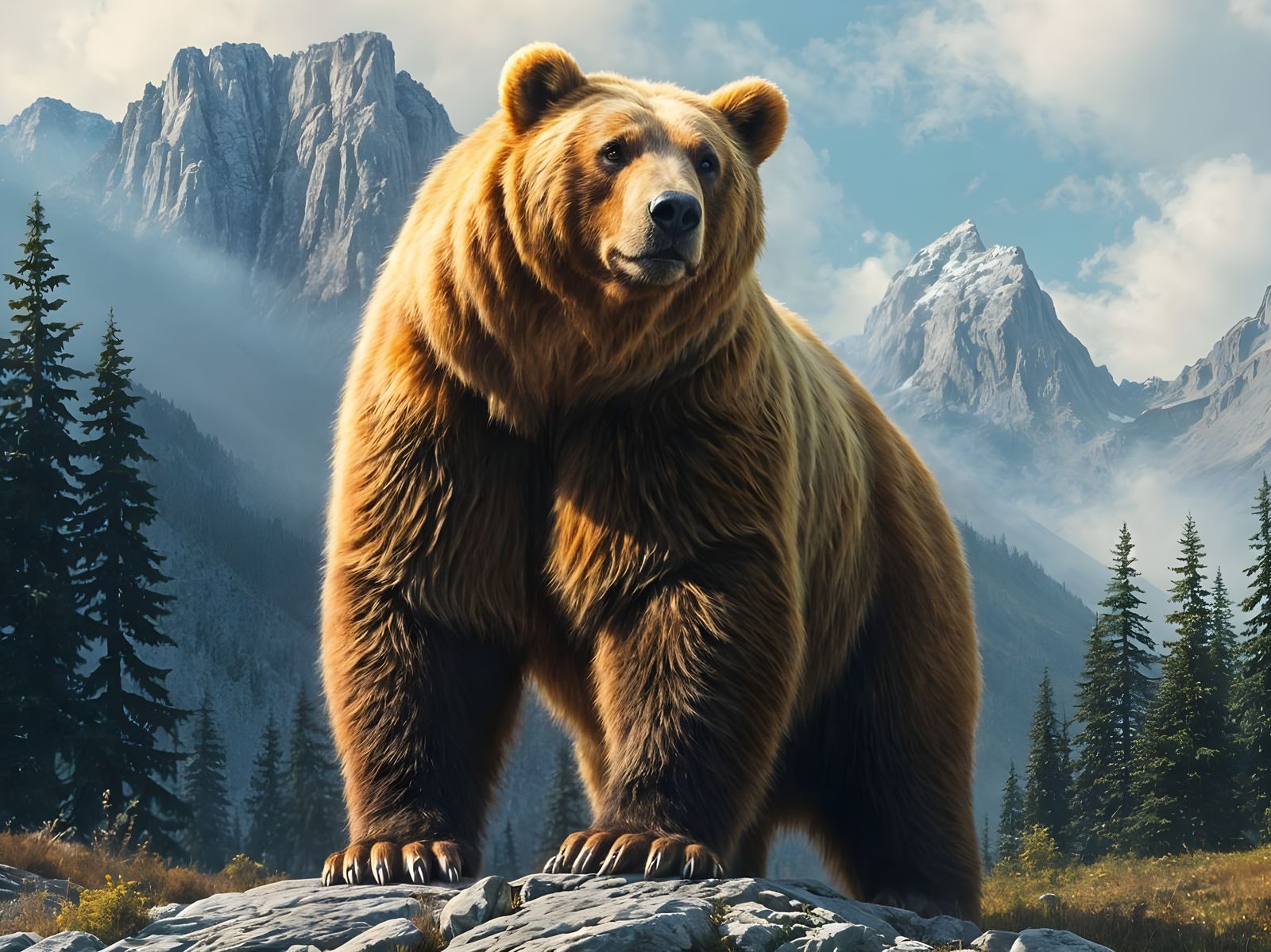 Psychedelic Grizzly Bear in Iridescent Forest Dreamscape