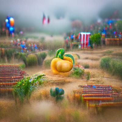 Misty Autumn Day in Pumpkin Patch