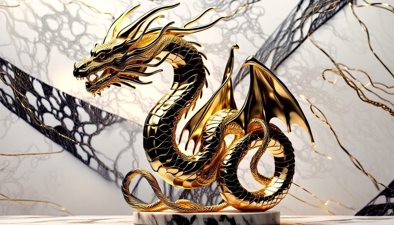 Gold Wire Dragon Sculpture in Art Deco Style