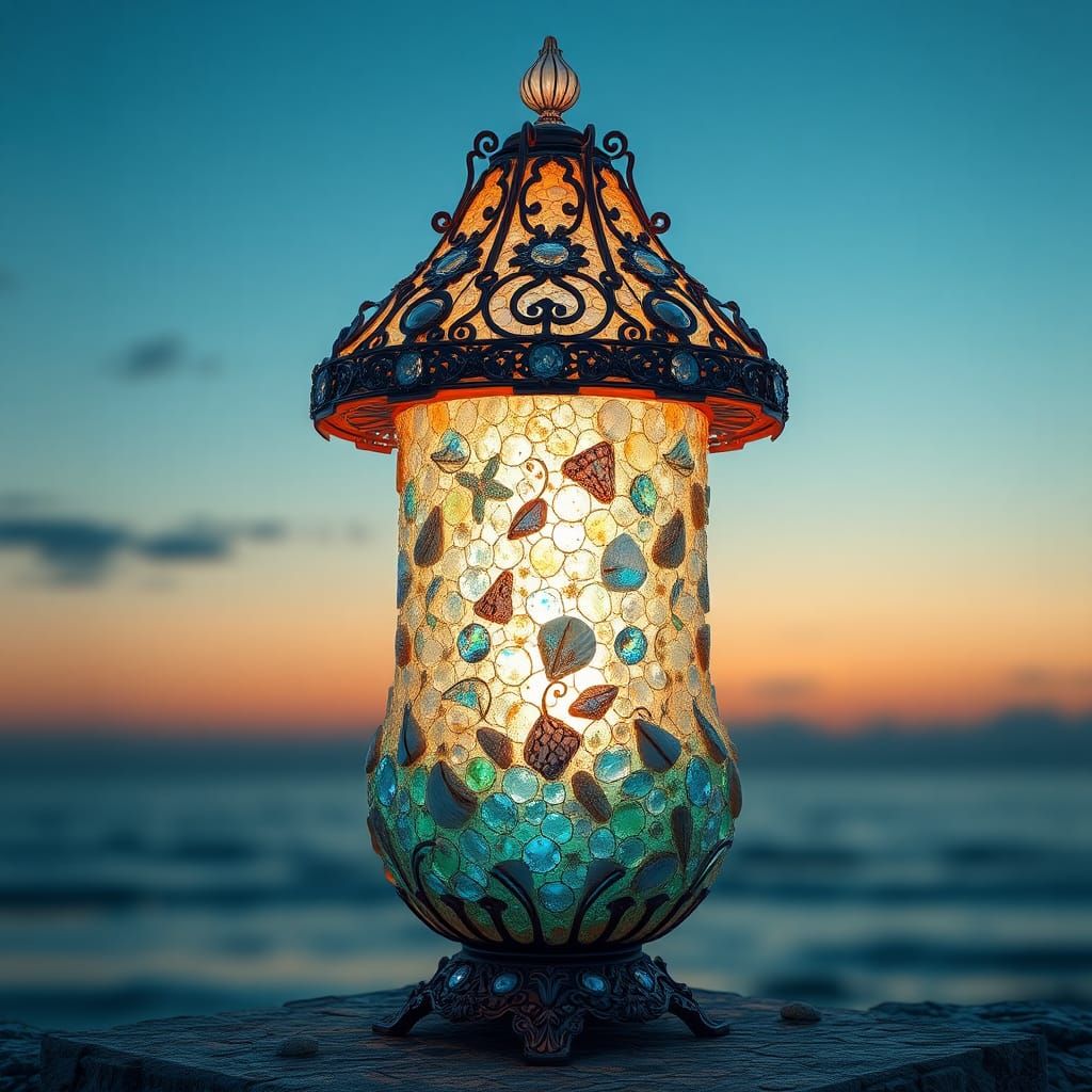 Ornate Seashell Lamp in Photorealistic Style