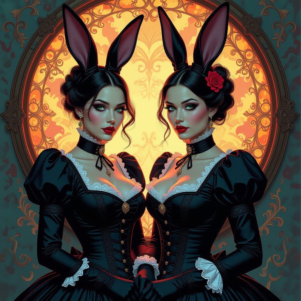 Haunting Mad Rabbit Women in Victorian Attire