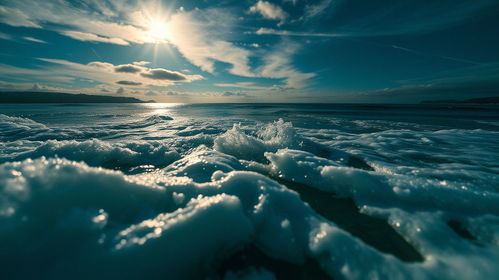 Bioluminescent Waves on Starry Beach at Night