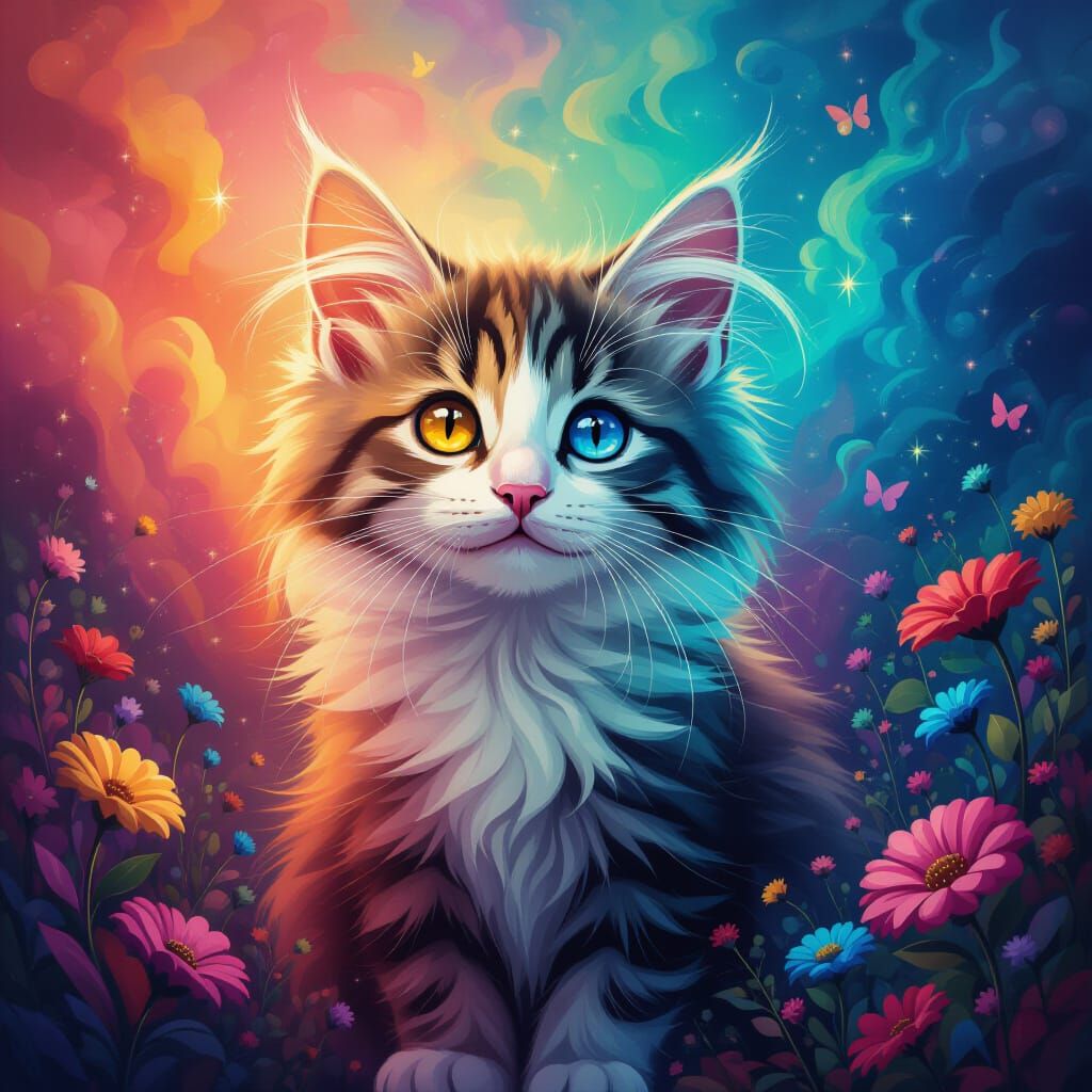 Surreal Colorful Fantasy Cat