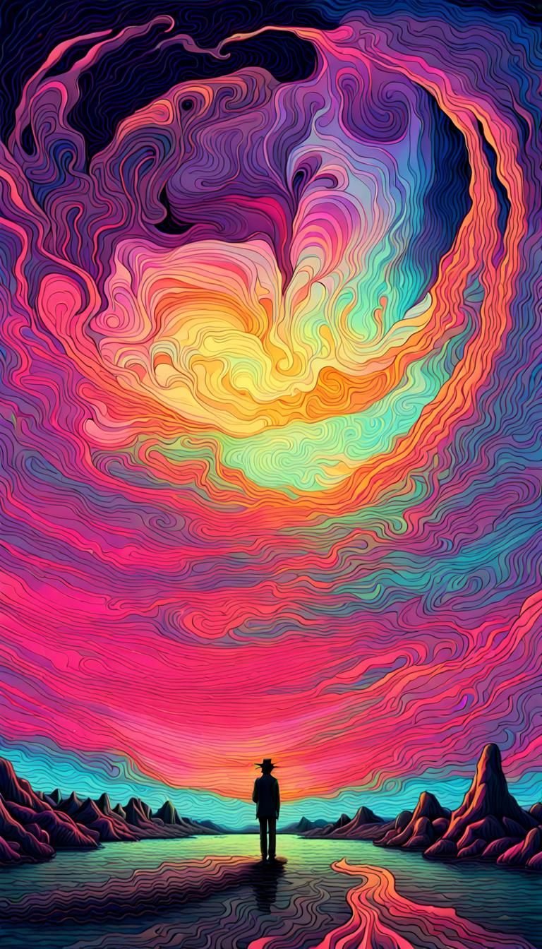 Psychedelic Aurora Landscape in Impressionistic Style